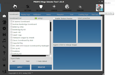 PES 2012 Mega Selector Tool version 1.05 by Jenkey1002